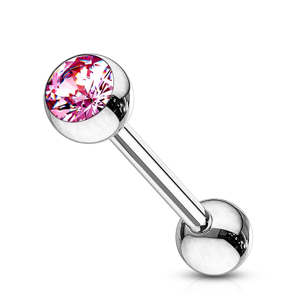14 Gauge Pink Gem Tongue Ring Barbell 58 New Surgical Steel